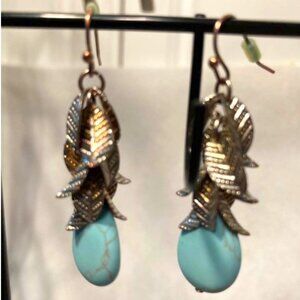 COPPER AND SILVER TONE TURQUOISE HANGER EARRINGS